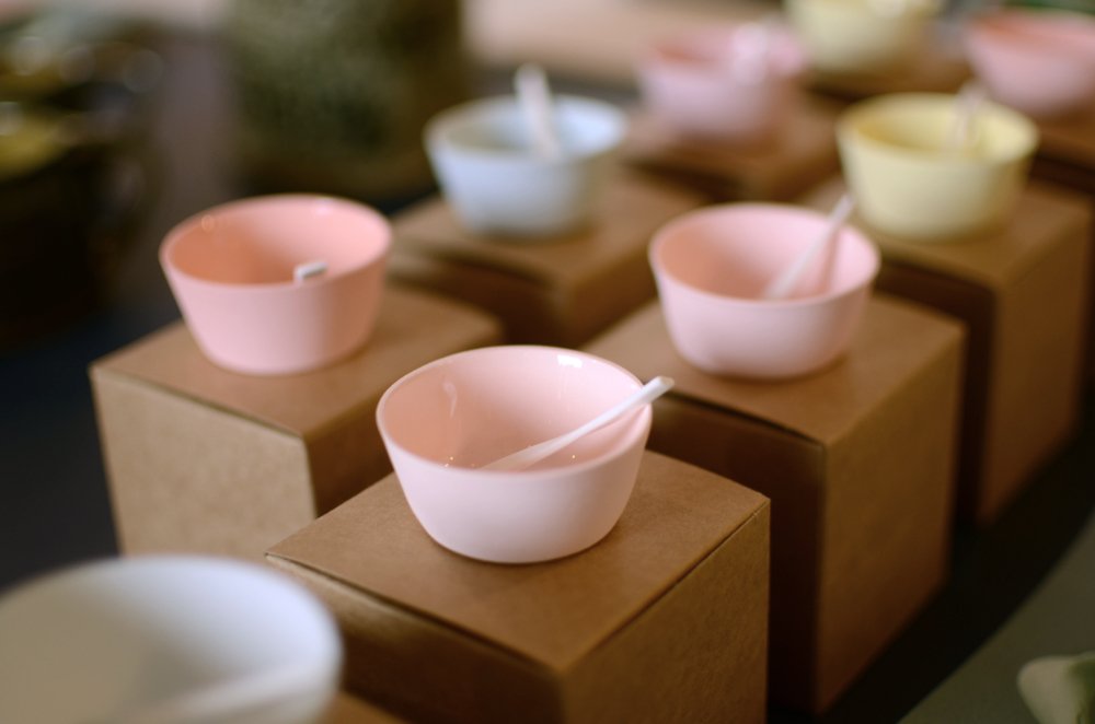 Small, colourful ceramics bowls by Anne Gibbs