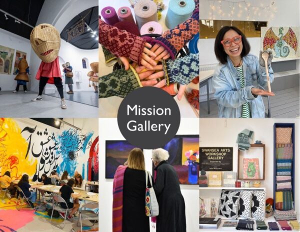Grid of images featuring Mission Gallery's button logo at centre Grid of images featuring Mission Gallery's button logo at centre